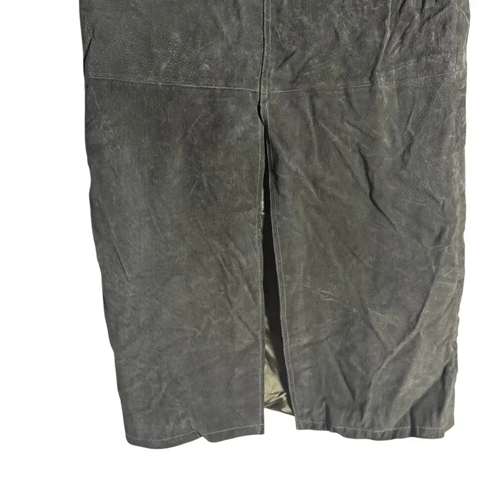 BlankNYC Hunter Green Retro Suede Leather Front Slit Pencil Midi Skirt Size 27 - Picture 8 of 16